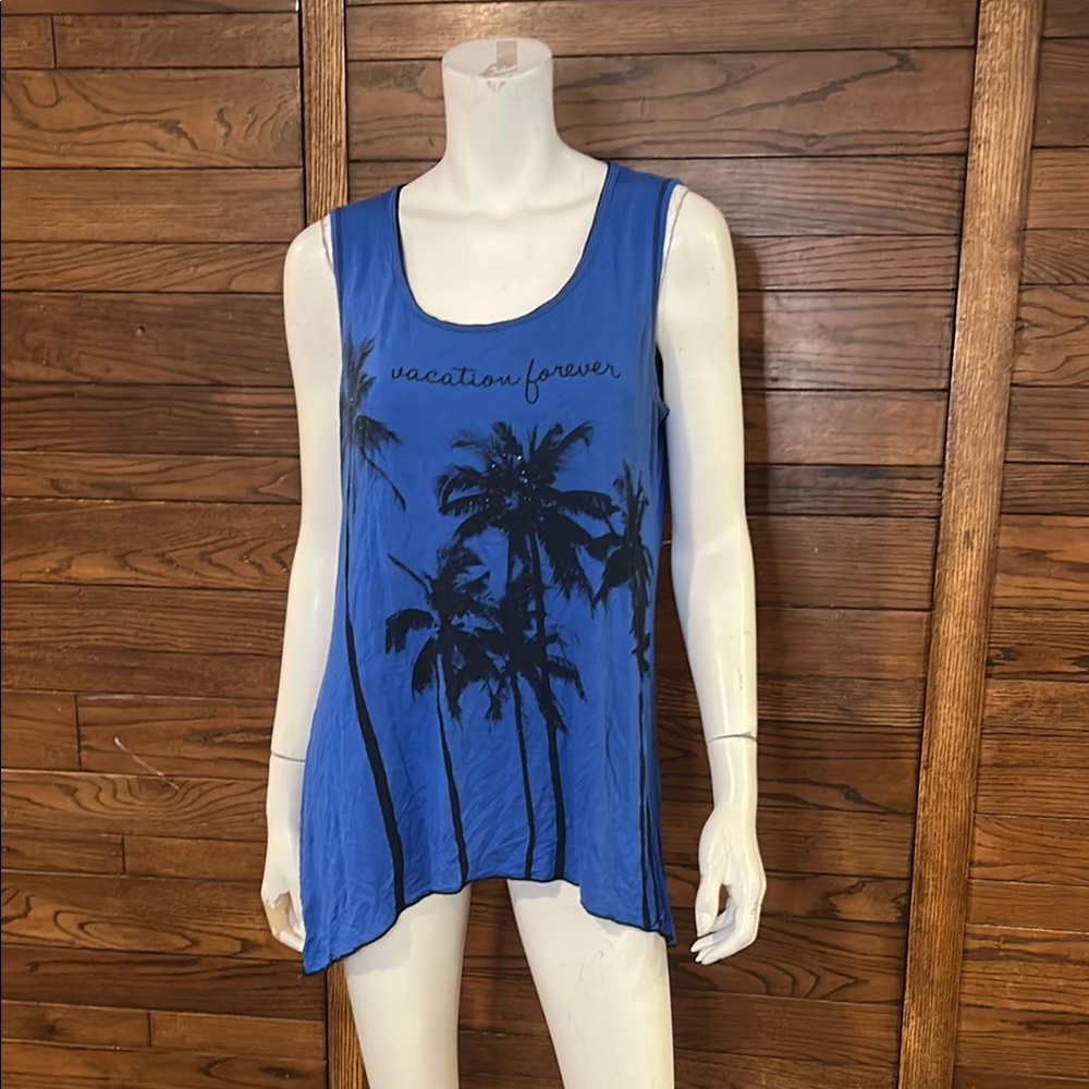 Vanilla Sugar Blue Palm Print Tank Top